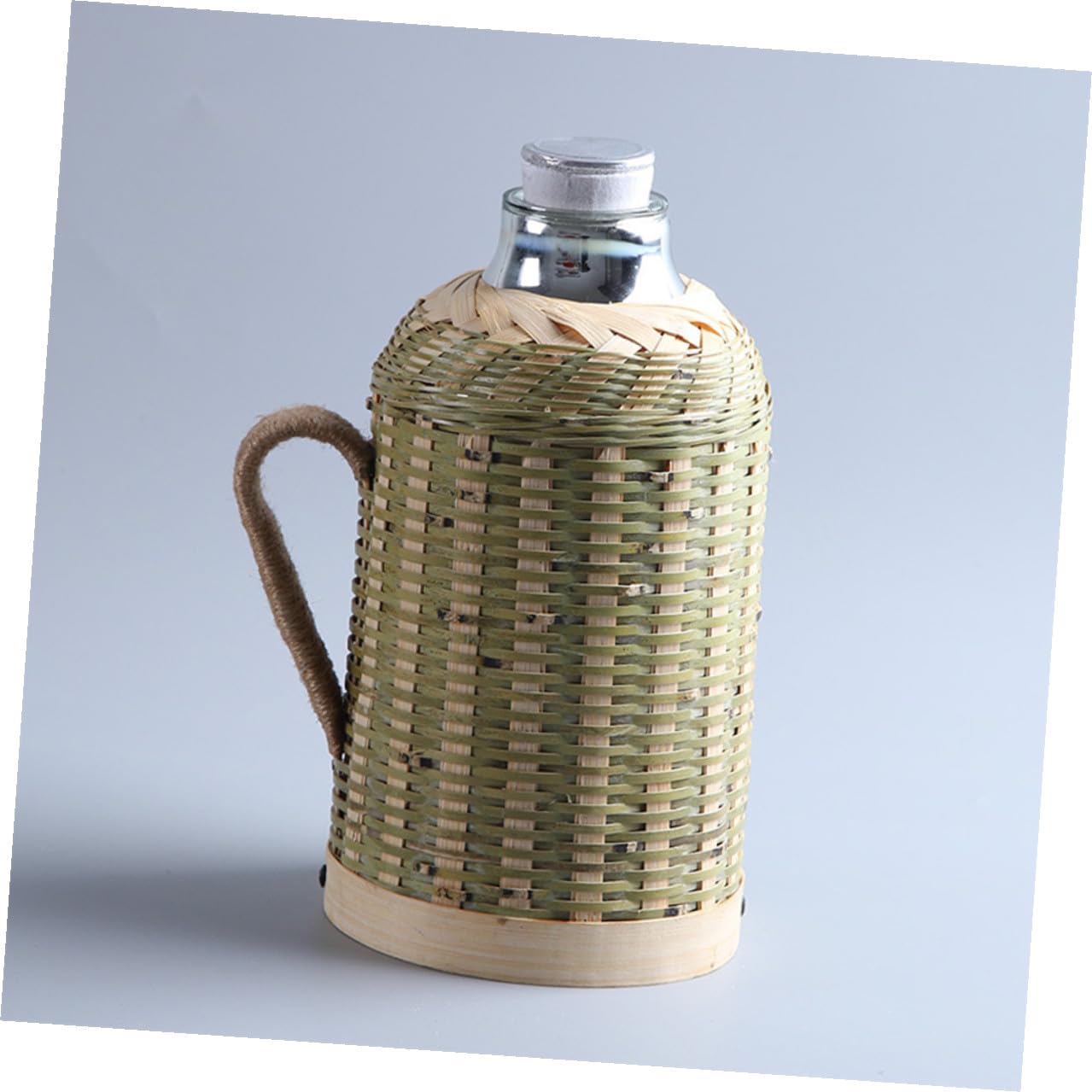 BESPORTBLE Bouilloire Isotherme 16 L en Verre et Bambou Tissé Isolation Thermique Bouteille d'Eau pour Boissons Chaudes et Froides Carafe Isotherme de Bureau et Voyage Style Rétro