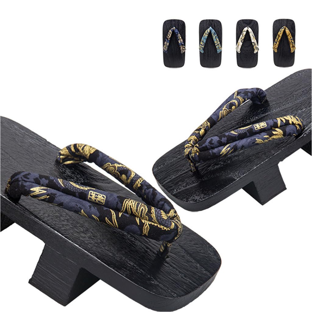 Sandalias de zuecos de madera para hombre,Geta de madera japonesa Zapatillas,zapatillas Geta Tradicionales Japonesas, Zuecos de madera Geta Ancha Amplia Sole Zapatillas (Size:27CM,Color:Negro+A)