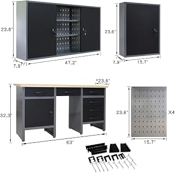 JZD Garage Heavy Duty Cabinet Storage Workbench Set System, for Auto Repair Shops, Retail Backrooms