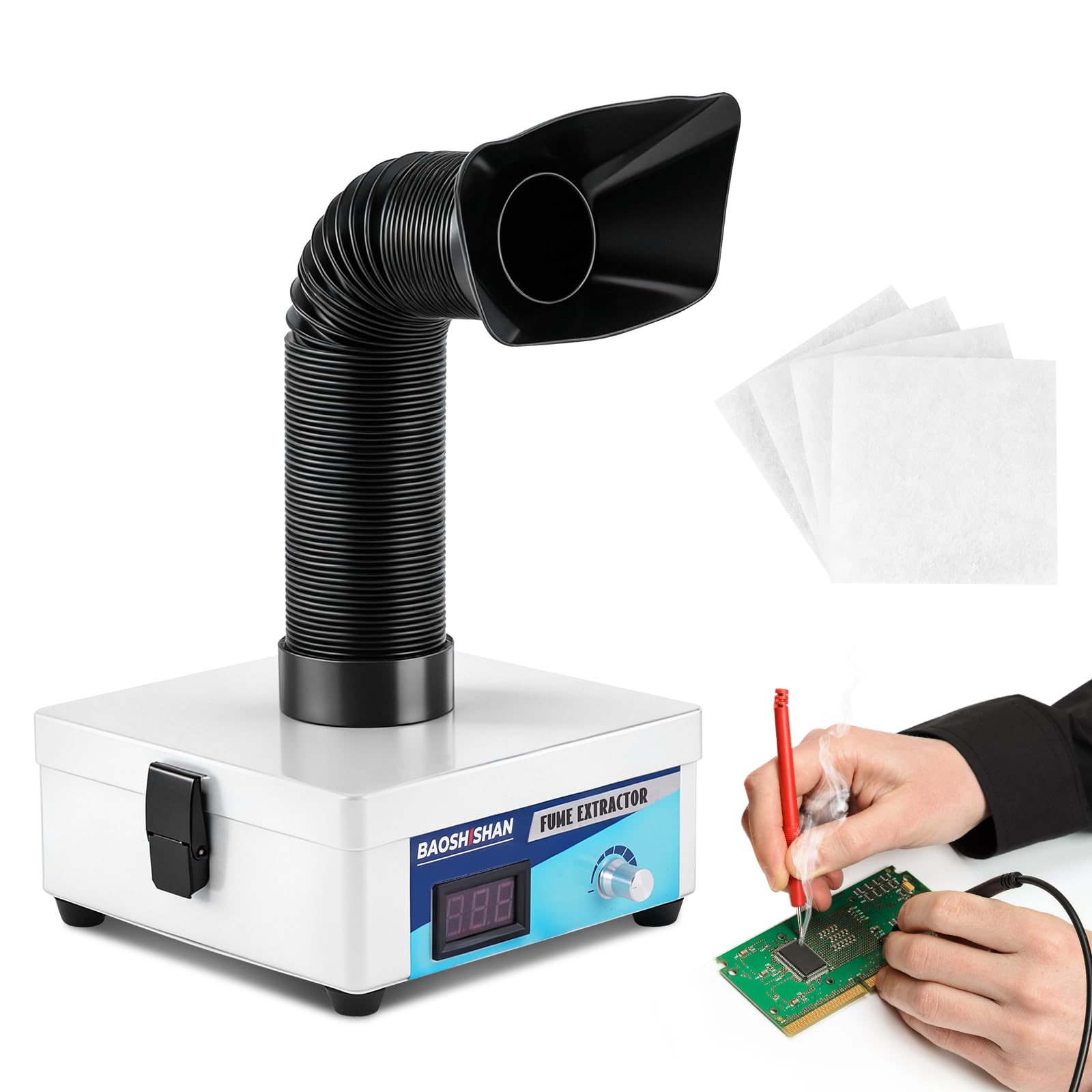 BAOSHISHAN Solder Fume Extractor Smoke Absorber Desktop Welding Smoke Sucker Remover with Display 3 Stage Filters for DIY Welding Work Soldering Work