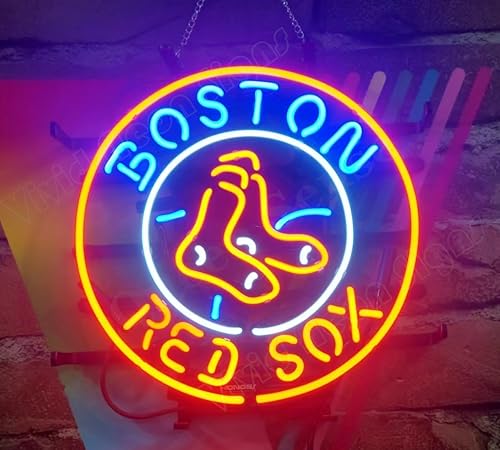 Queen Sense Lámpara de neón de 14"x14" Red Sox Neon Sign Light Man Cave Bar Pub Beer Gift Neon Lamp A114BRS