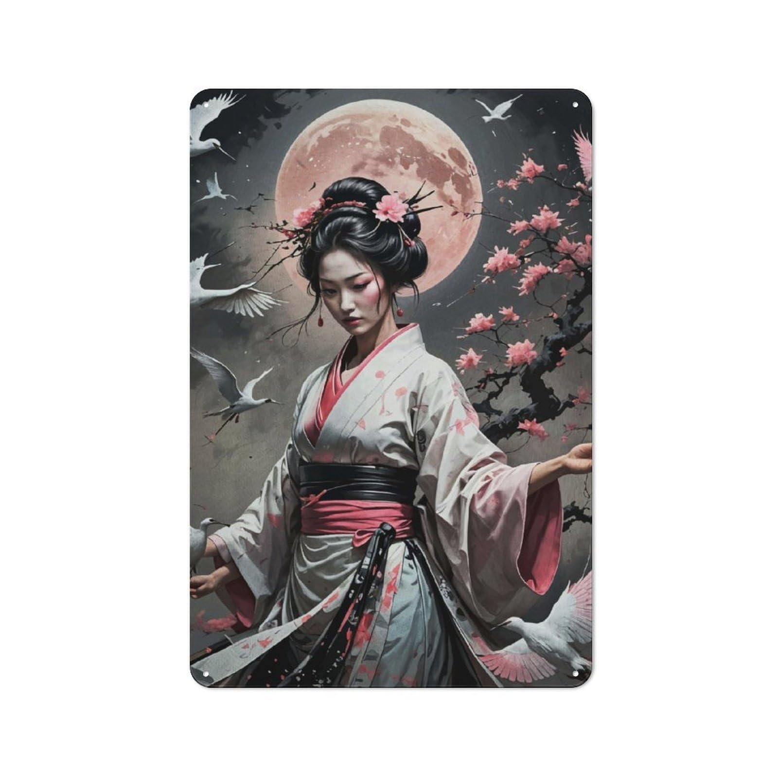 Junmoney Geisha Japan Landscape 30X20cm Retro Metal Sign With For Café Or Restaurant, For Collectors Decorating Cafés And Restaurants