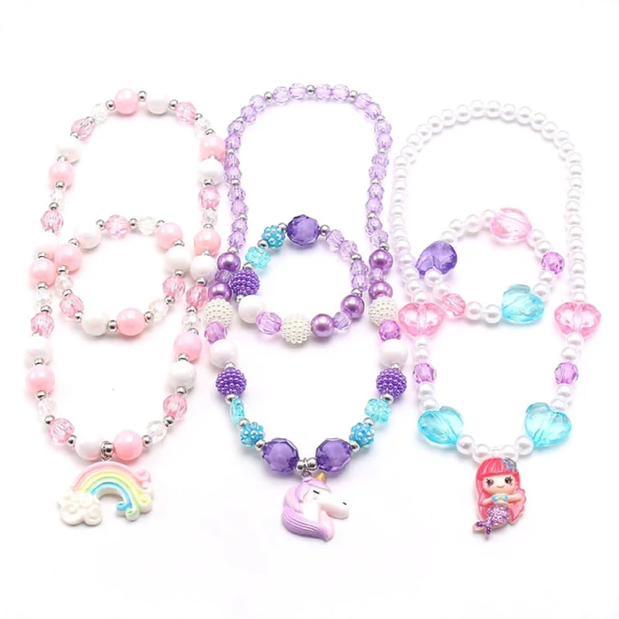 3 Jewellery Set Unicorn+Mermaid+Rainbow Necklace Bracelet.Unicorn,Mermaid and Rainbow Jewellery Set,Rakhi Gift,Christmas Gift