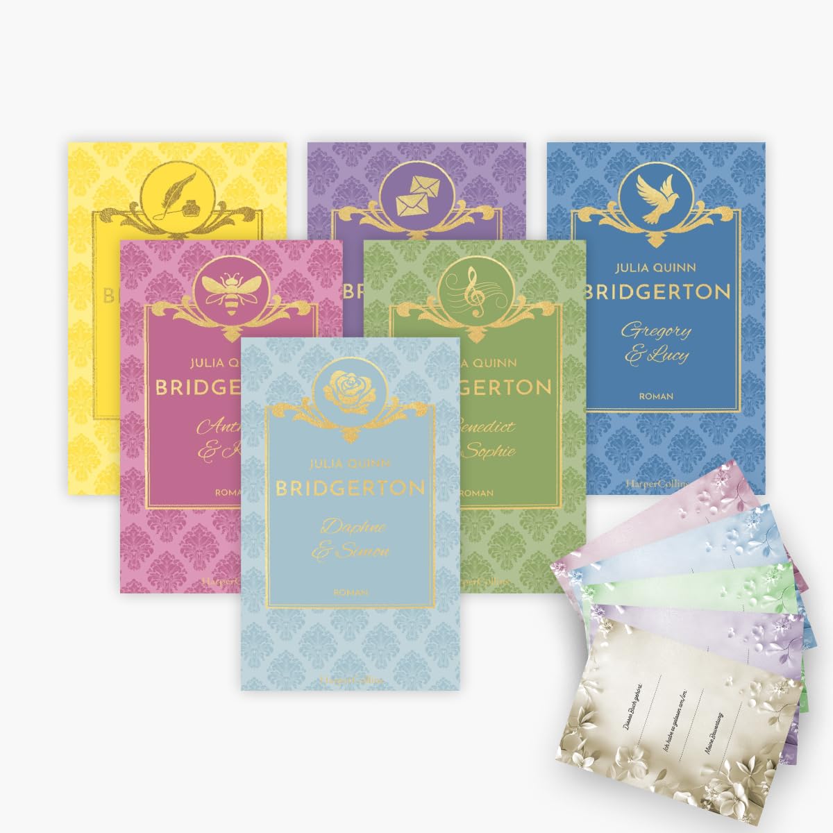 Die Bridgerton-Reihe in Schmuckausgabe in 6 Bänden plus 1 exklusives Postkartenset