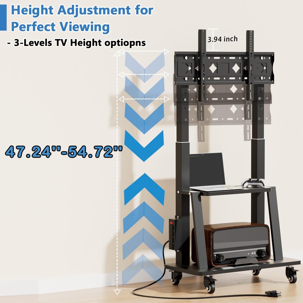 Diagram illustrating the height adjustment range of the TV stand.