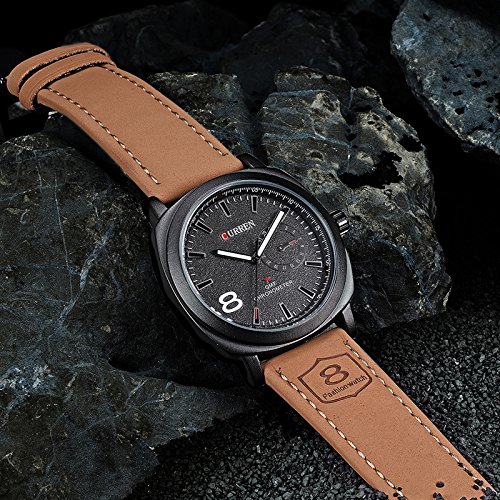 CURREN Luxury Men Quartz Luminous Watch Fashion Sport Leather Strap Wristwatches (black)