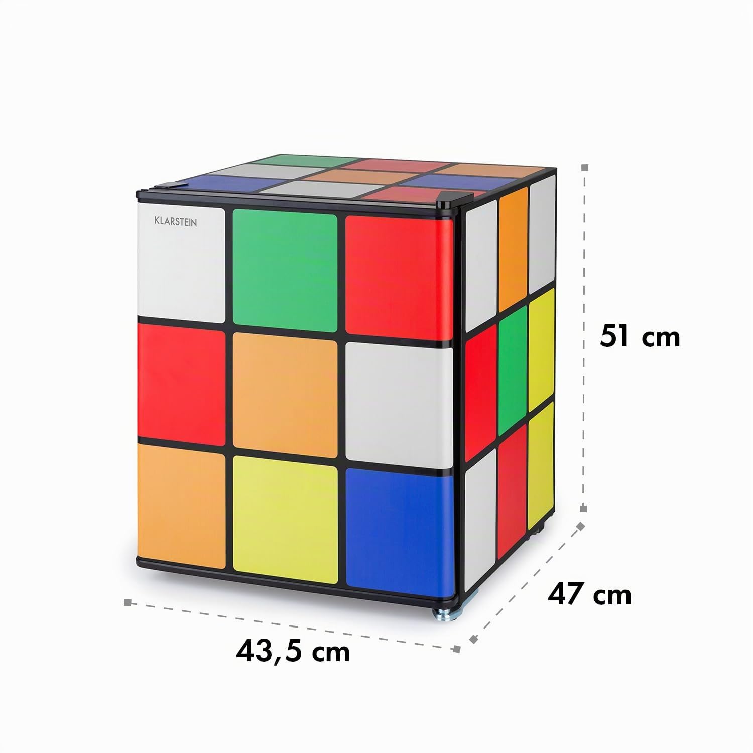 Klarstein Solve - Mini frigorifero, minibar, sistema di raffreddamento termoelettrico, capacità 48 litri, controllo meccanico a rotazione, raffreddamento: da 0 a 10 °C, nero/colorato