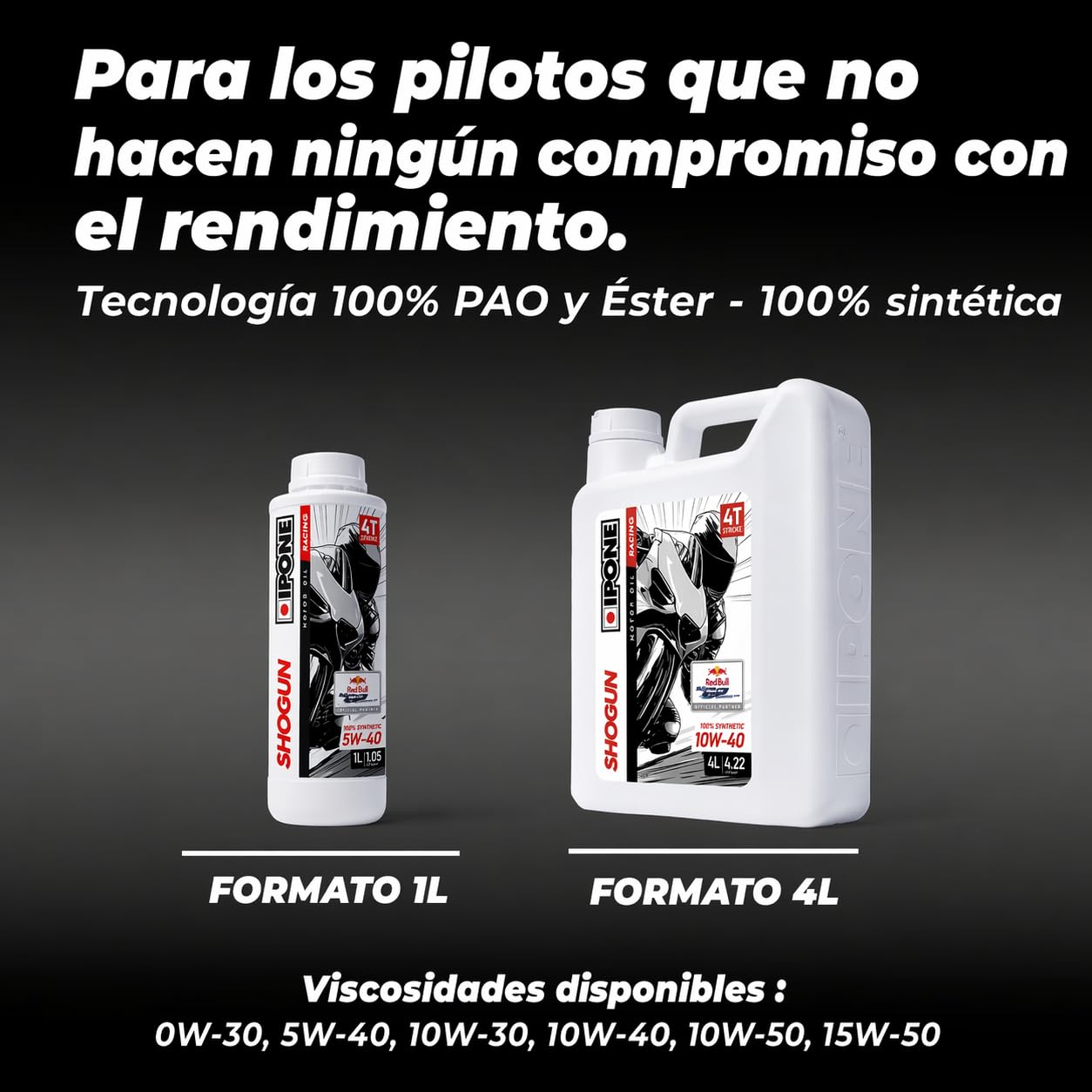 IPONE – Aceite de Motor para Moto 4 Tiempos 5W40 Shogun – Envase de 4 litros – 100% sintético – Gama Racing –Prestaciones excepcionales –Máxima protección del Motor –Probado y Aprobado en competición