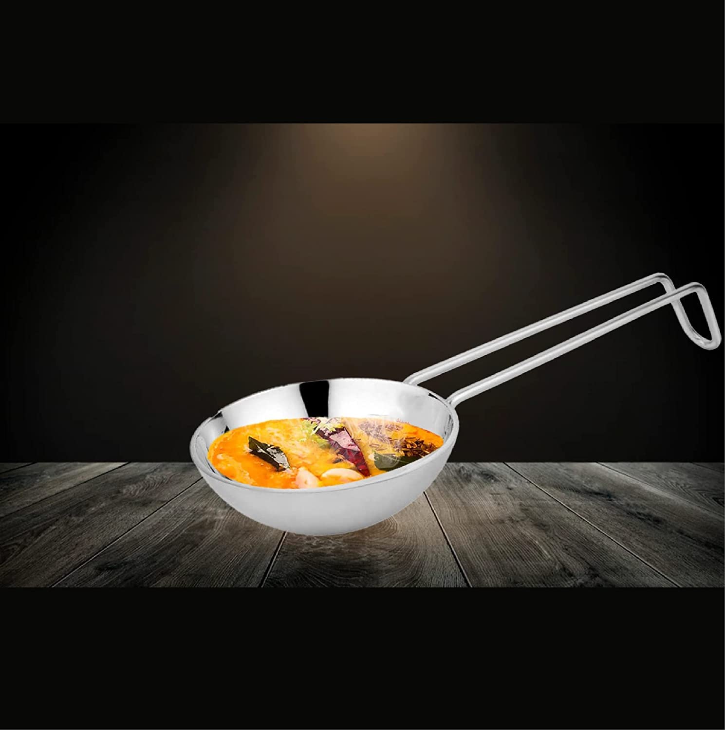 BlueFinger Tadka Pan | Stainless Steel Tadka Pan with Long Handle - 300 ml Capacity, 3 mm Thickness: Ideal for Spice Roasting and Frying | Fry Pan/Chounk Pan for Kitchen (Pack of 1)