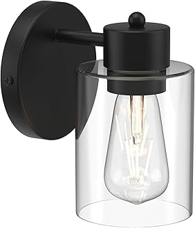 Kalium Wall Sconces, Matte Black Vanity Light Fixtures, Indoor Wall Lights with Clear Glass Shade, Hardwired Farmhouse Wall Lamp for Bedroom Living Room Bathroom (E26 Base 1pcs)