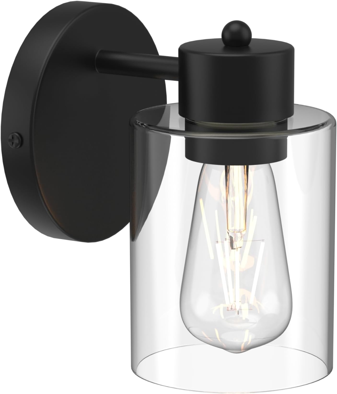 Kalium Wall Sconces, Matte Black Vanity Light Fixtures, Indoor Wall Lights with Clear Glass Shade, Hardwired Farmhouse Wall Lamp for Bedroom Living Room Bathroom (E26 Base 1pcs)