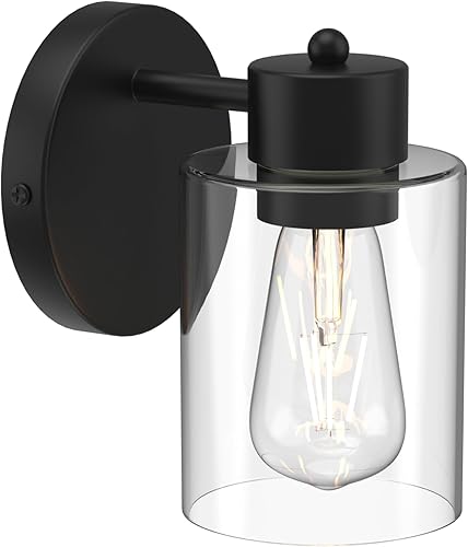 Miniatura 11 de Kalium Juego de apliques de pared de dos piezas, luces de tocador modernas con pantalla de vidrio transparente doble en negro mate para interiores,