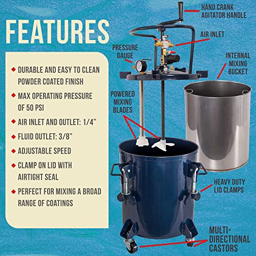 Tcp Global Commercial 5 Gallon (20 Liters) Spray Paint Pressure Pot Tank With Manual Mixing Agitator With Master Elite Series 25 Foot Air And Fluid Hose Assembly Set With Fittings thumb #3
