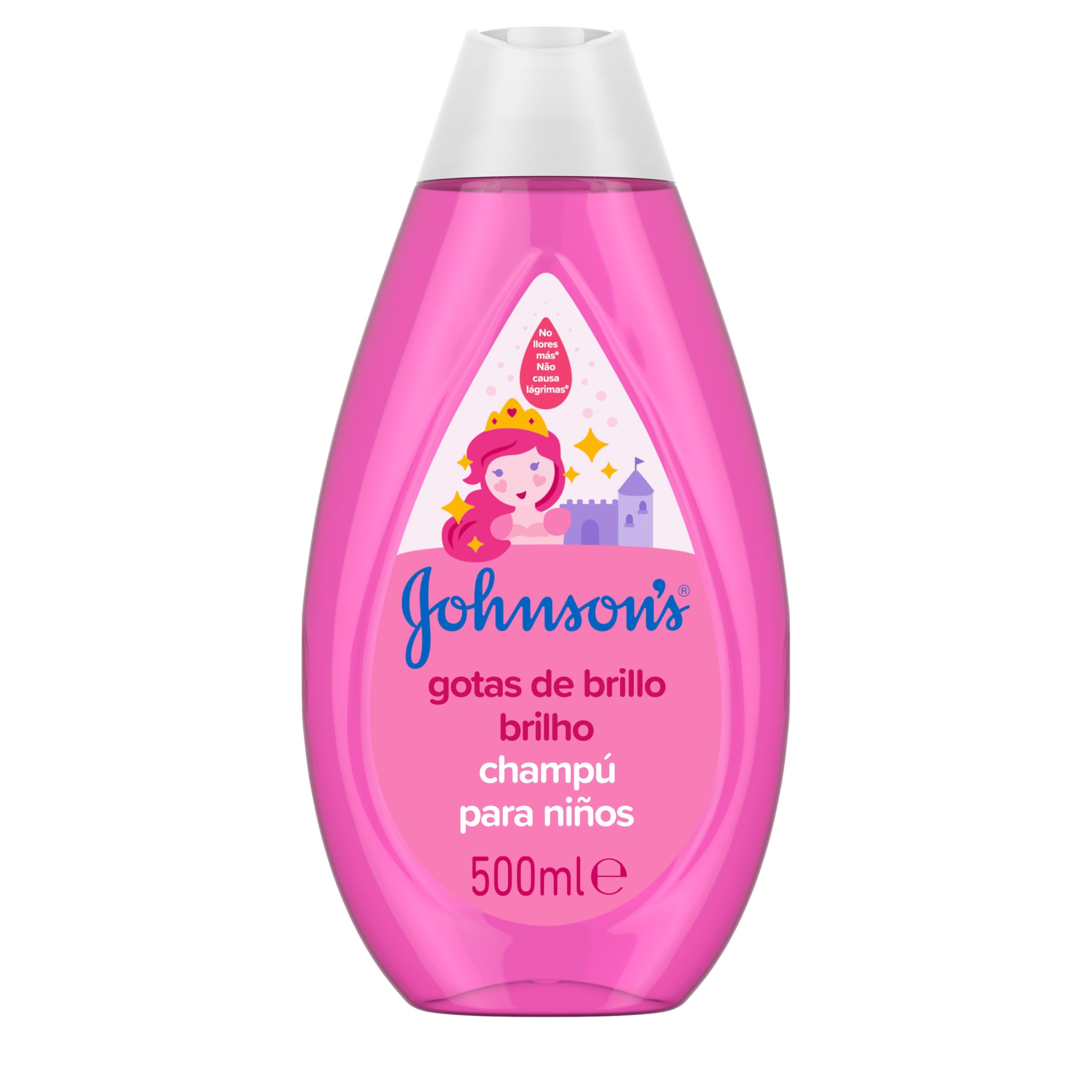 JOHNSON’S Kids Shampoo Brillo y Fuerza (1 x 500 ml), champú hidratante con aceite de argán y proteínas de seda, champú sin sulfatos que hidrata y potencia el brillo, con fórmula No Llores Más