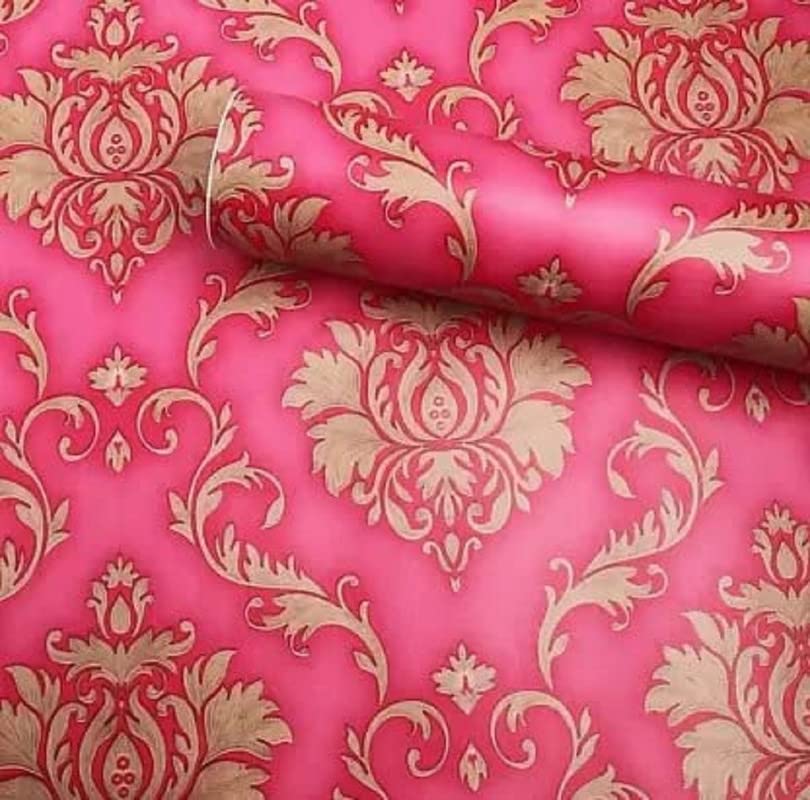 LATEXO Flower Wallpapers(self Adhesive) Waterproof and 100% Removable PVC Wallpaper Self Adhesive Decals Living Room Hall Bedroom Decoration Pink Base Golden Design (45x 500 CM) 5 Meter (B0BRQSZJC6) Amazon Price History, Amazon Price Tracker
