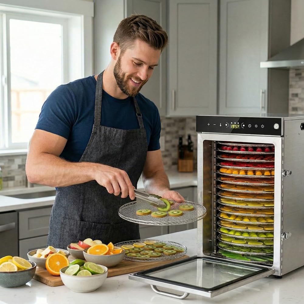 Deshidratador de alimentos giratorio 360°(10 bandejas extragrandes) Control de temperatura de 86℉ a 190℉ Ventilador doble de 800W Deshidratador para carne seca,frutas,hierbas,verduras