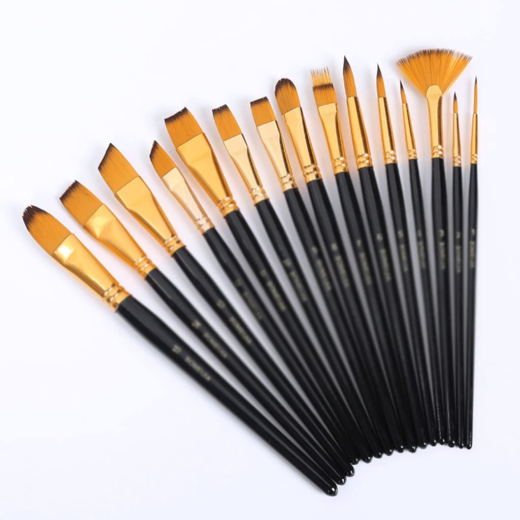 Sjdopulse Black 15 Piece Art Supplies Paint Brush Set With Box Gouache Watercolor Oil Brush Painting
