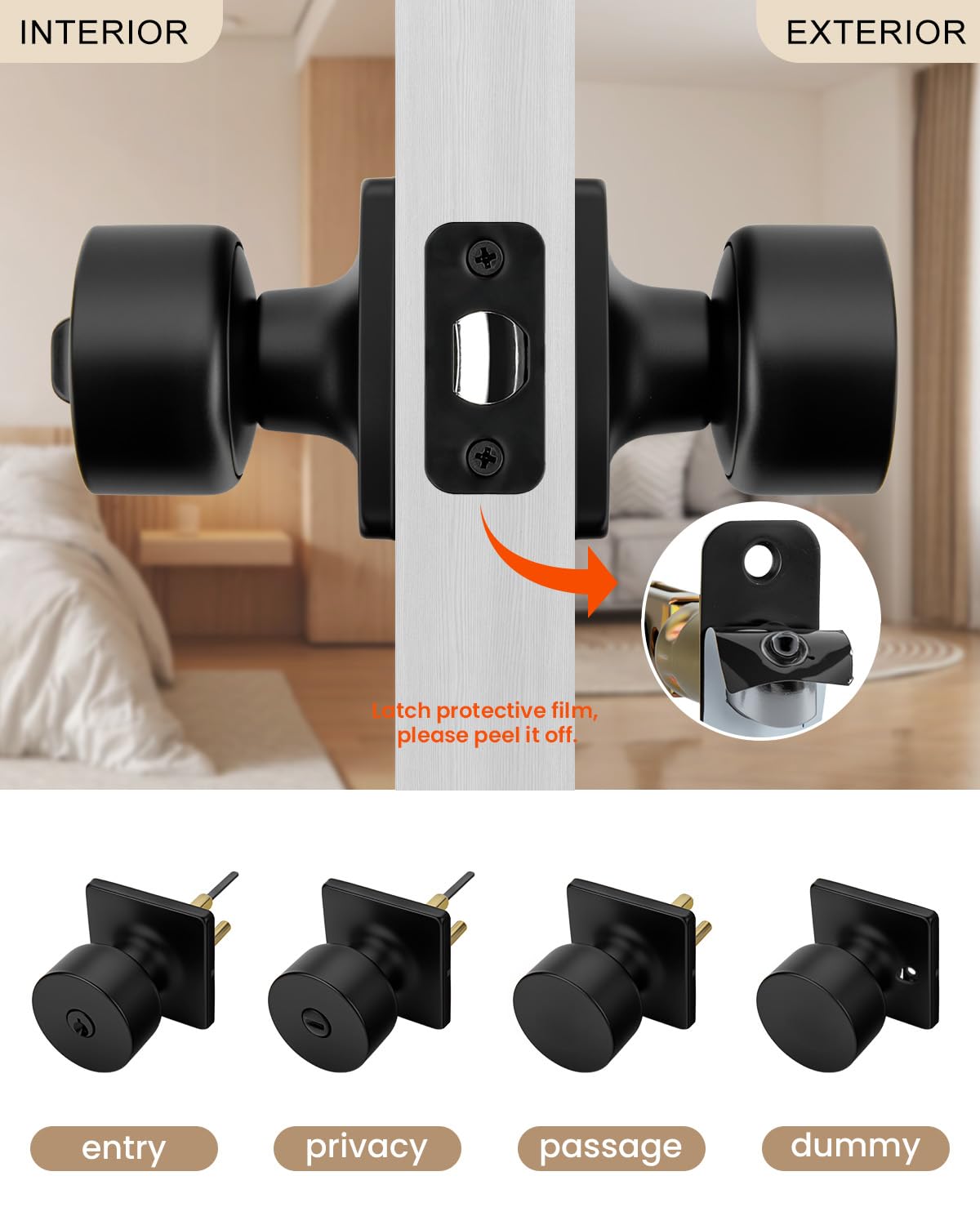 Haidms Matte Black Door Knobs - 6 Pack -3