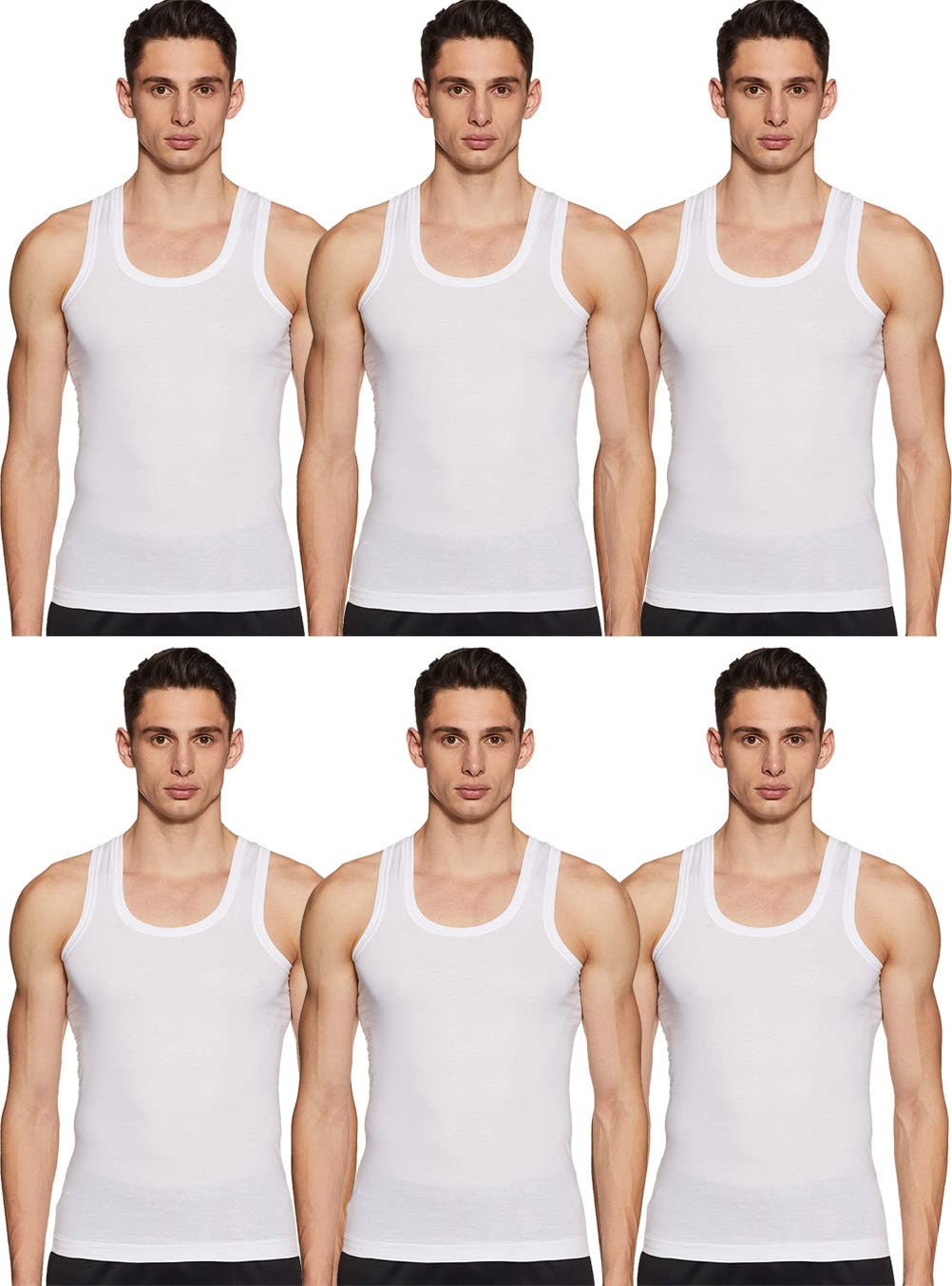 Cotton Plain/Solid White Sleeveless Men's Regular Fit Vest - Pack Of 6 (#Clasz-Rn-80 Cm)-image-29