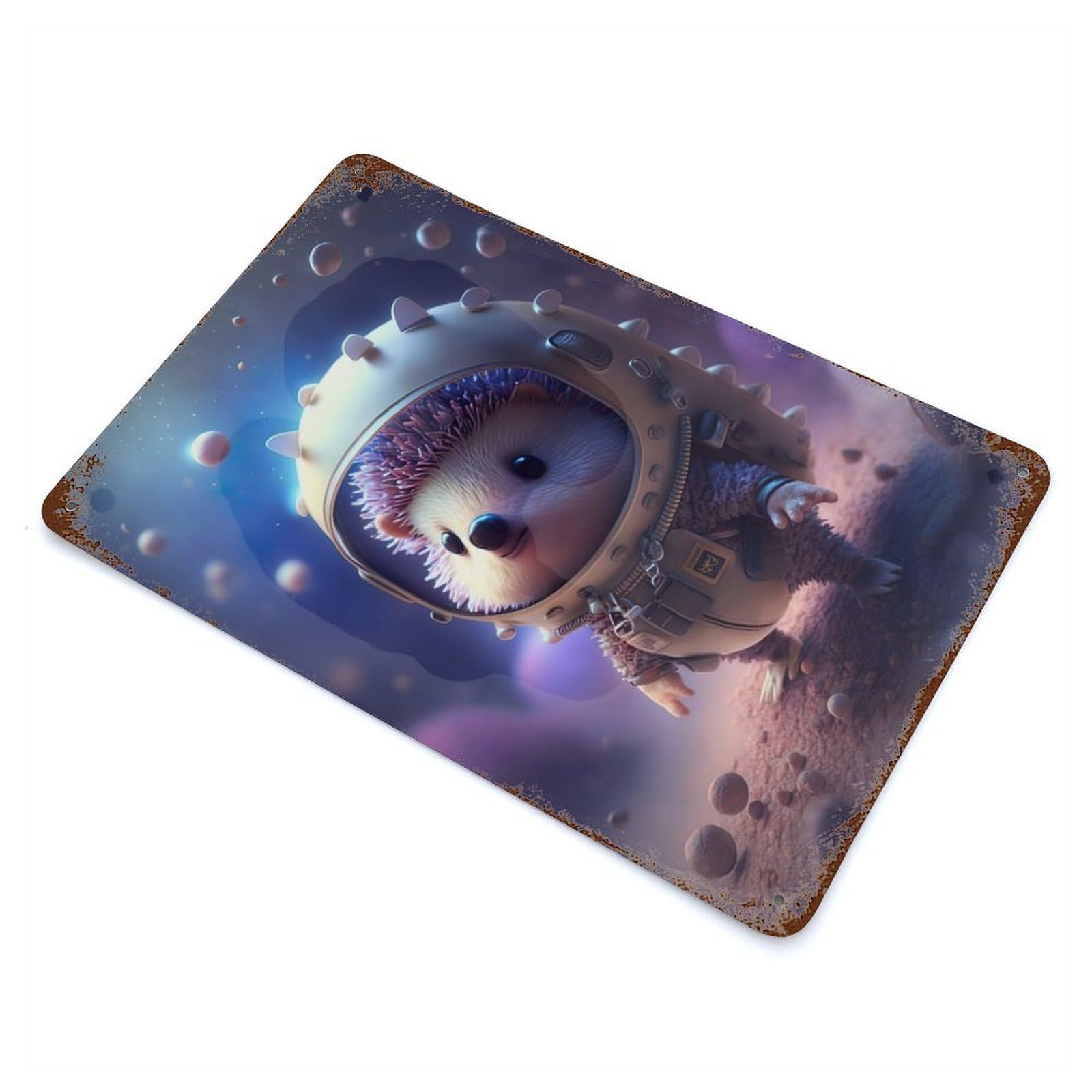 Astronaut Space Hedgehog Rusty Metal Tin Sign 11.8"x7.9", for Shed, Workshop And Garage Wall Decor, Shabby Chic Decor
