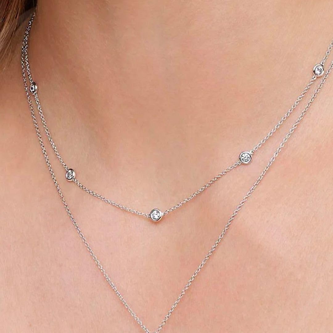 Adabele Solid 925 Sterling Silver Simulated Diamond By The Yard Station CZ Bezel Cable Link Chain Necklace Cute Thin Dainty Hypoallergenic Women Jewelry - Image 3
