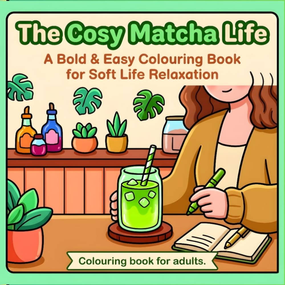 The Cosy Matcha Life: A Bold & Easy Colouring Book for Soft Life Relaxation: Unwind with Simple, Satisfying Designs of Iced Matcha Lattes, Cute Cafes, and Girl Therapy Moments
