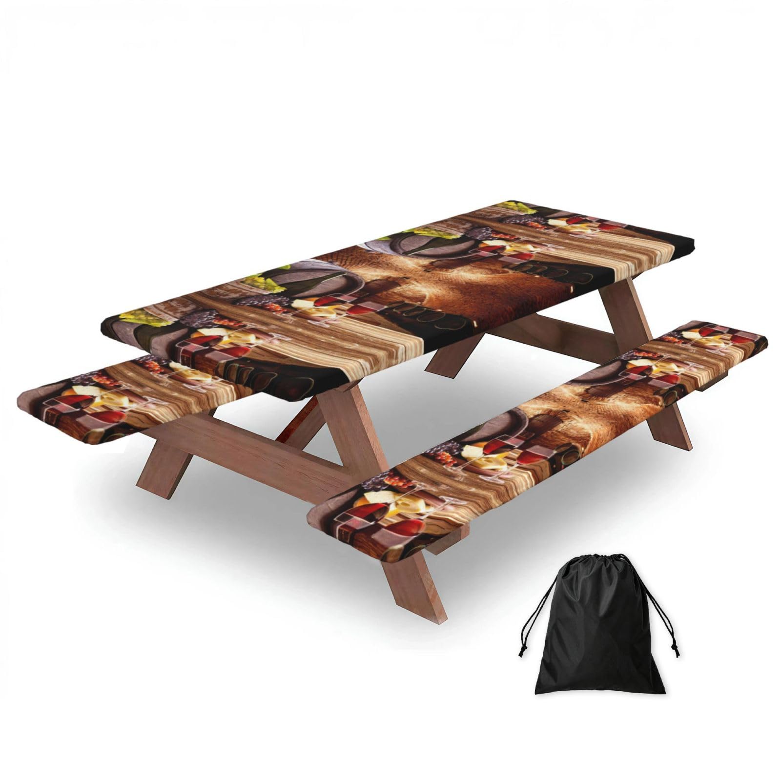 Zyjhyy Black Red Wine Cellar Print 3 Pack Wipeable Picnic Bench Cover And Table Cover Lightweight Table Cloth For Camping Outdoor