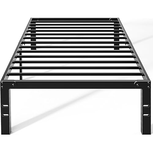 OLIXIS Metal Twin Bed Frame - 14in High with Storage Space, No Box Spring Needed with Sturdy Steel Slat Support, 800LBS Heavy Duty for Easy Assembly, Black for Bedroom