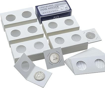 250 Pieces 2" x 2" Cardboard Coin Flips Coin Holders Mylar Coin Flips for Colletors Coin Collection Supplies for Half Dollar 31.5mm