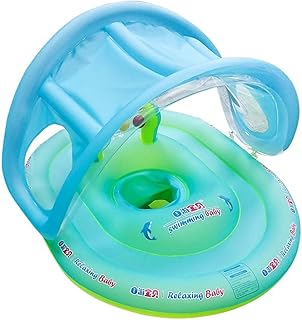 HUIOP Baby Pool Float-Baby Pool Float with Bottom Seat Sun Canopy Rotatable Toy Inflatable Baby Swim Float Baby Swimming Float Ring Toddler Pool Float for 6-48 Months Boys Girls