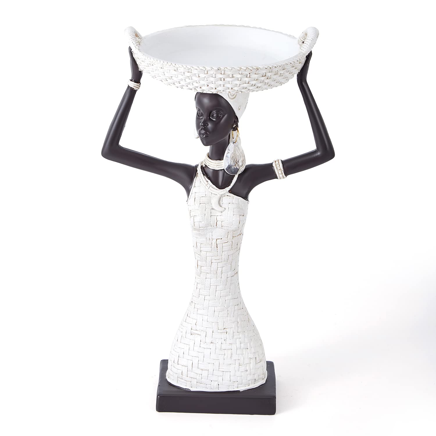OTARTUAfrican Figurines, African Lady Statues and Sculptures for Home Decor,Candy Tray,Key Bowl, (Two Handed Tray)