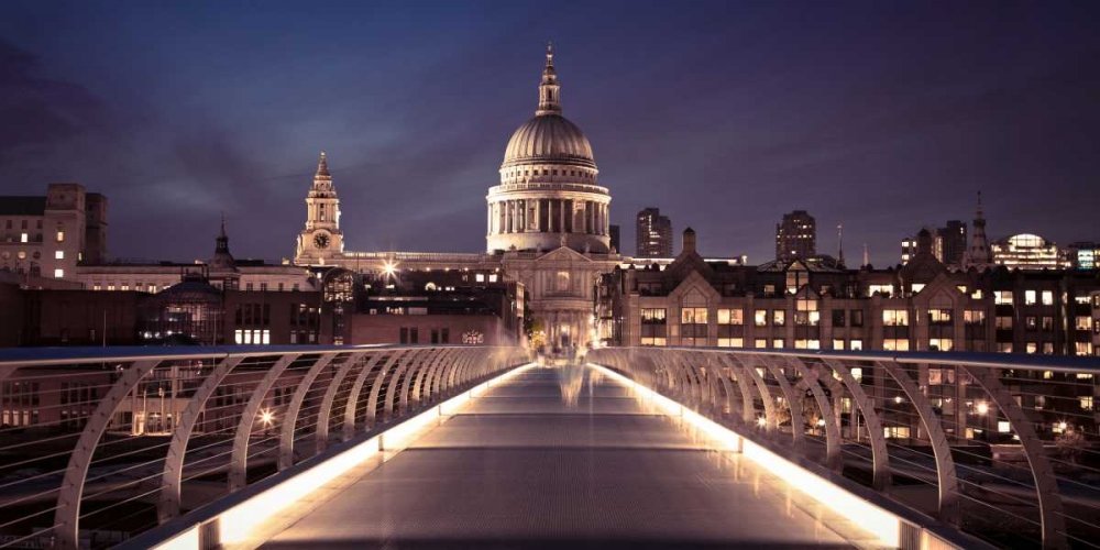 ART-CANVAS-stretched-on-WOODEN -BARS St Pauls Catedral from the Millennium Bridge Frank Assaf - European horizontal image Architecture Buildings City Cityscape 16_X_33_in