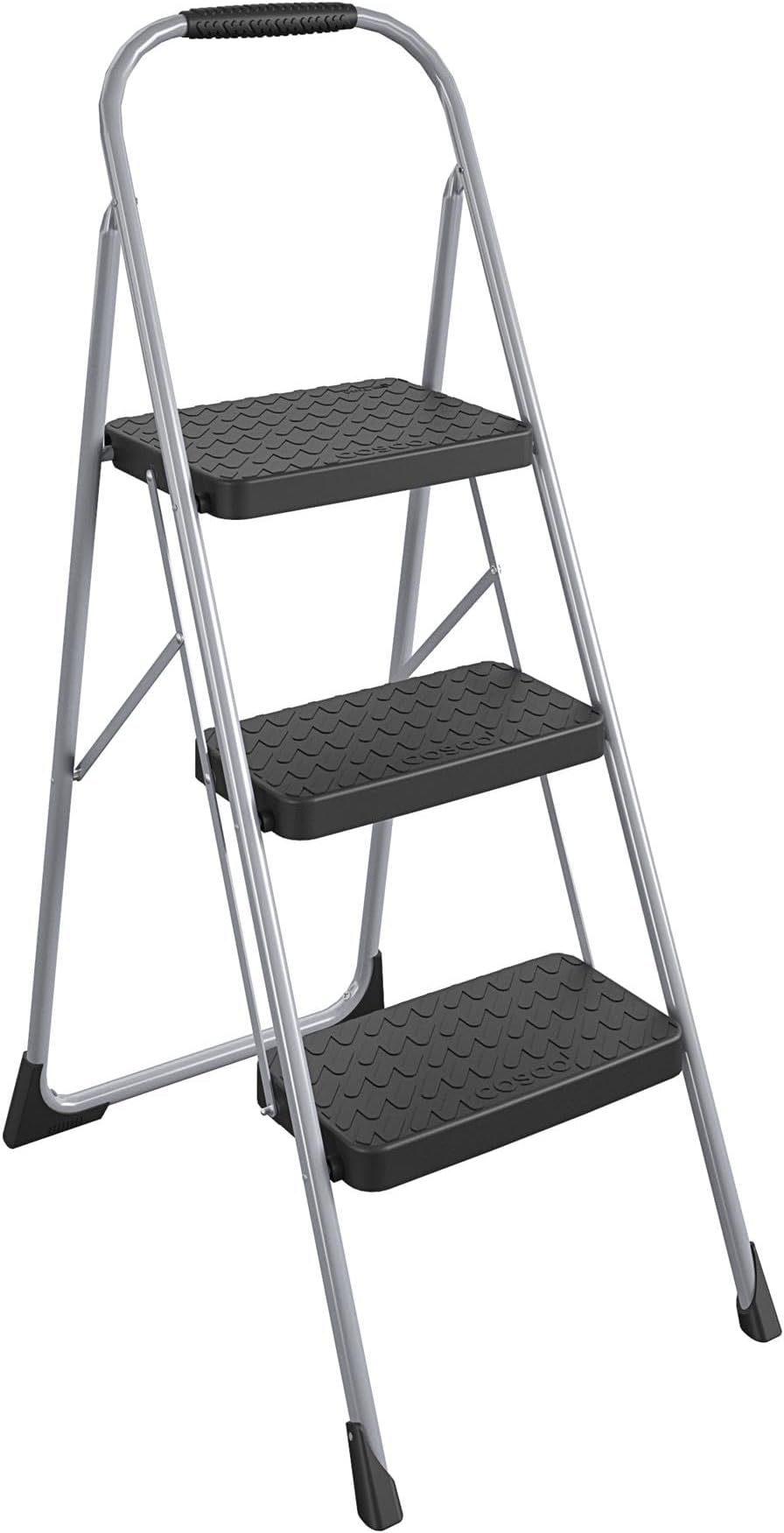 11408PBL1E Three Step Big Step Folding Step Stool with Rubber Hand Grip, Grey