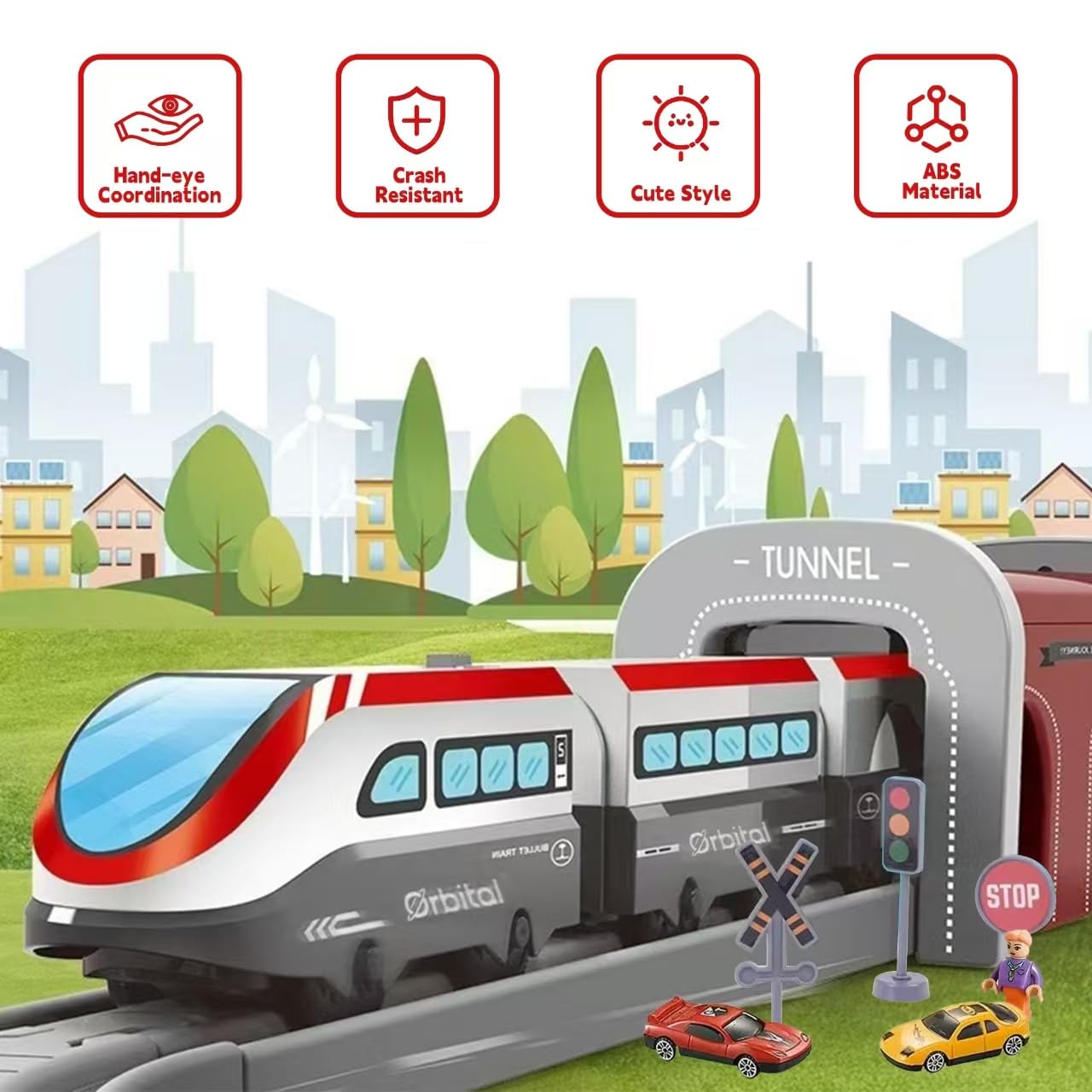 BASAMOU spoor elektrische auto voor kinderen 3 4 5 6 7 8 jaar oud, speelgoed elektrische trein voor kinderen track, game auto voor jongens en meisjes Kerstmis verjaardagscadeau (4 willekeurige auto's