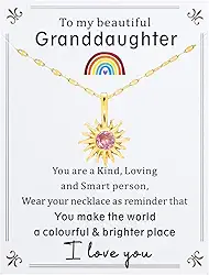 Colar de sol banhado a ouro com pedra do mês de nascimento para neta no aniversário, você faz do mundo um cartão de lugar colorido e brilhante