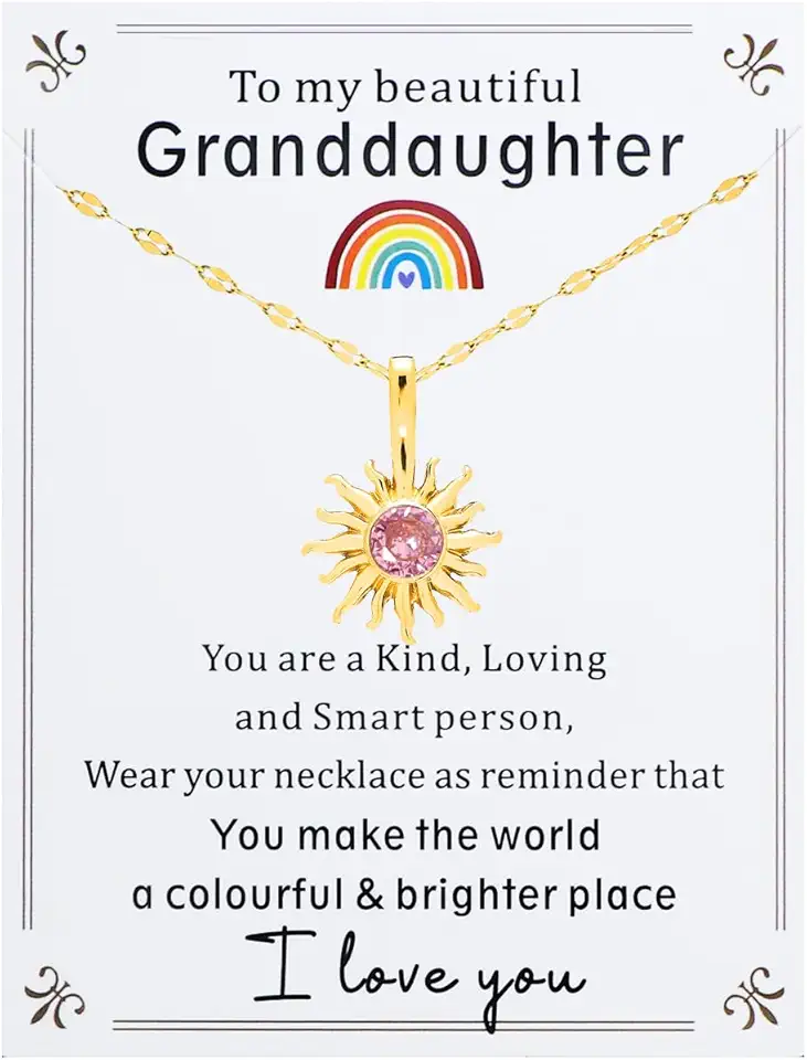 Colar de sol banhado a ouro com pedra do mês de nascimento para neta no aniversário, você faz do mundo um cartão de lugar colorido e brilhante