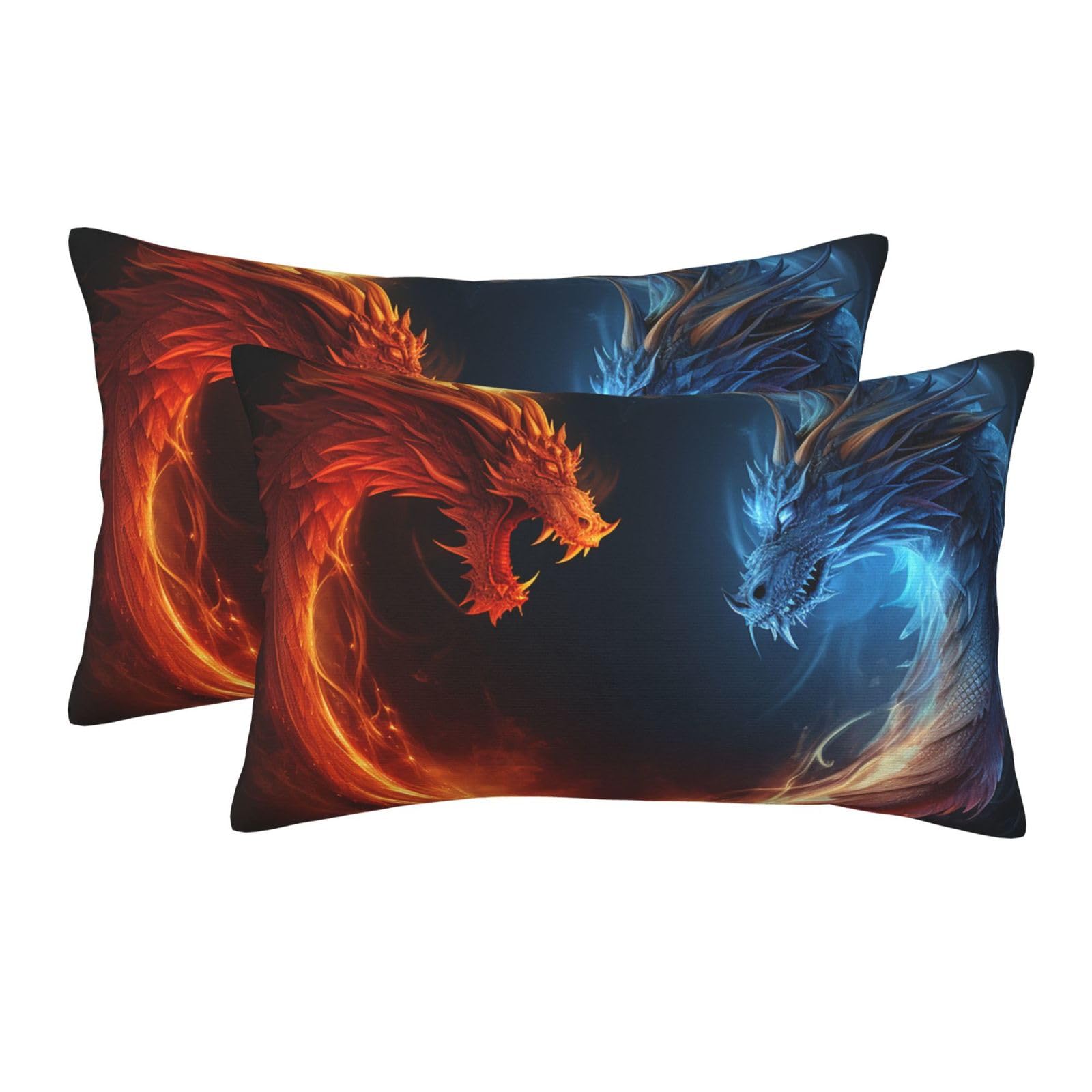 2 Pack Standard Size Pillow Cases for Hair and Skin Soft Breathable Pillow Case Covers with Hidden Zipper Fire and ice Dragons Pillowcase 16"x24" Pillow Cover for Sleeping Gift