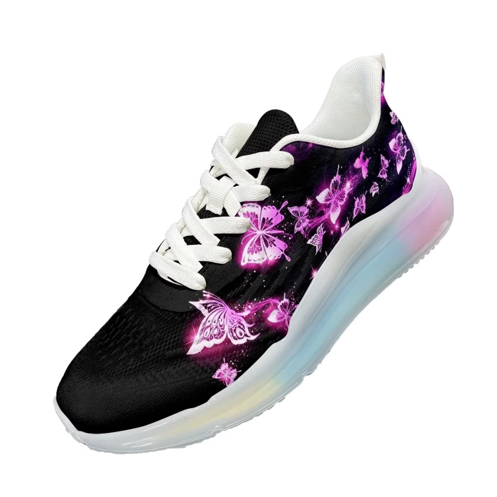 Scarpe da ginnastica da donna, da corsa, in rete, da palestra, da passeggio, Farfalla viola., 40 EU