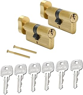 Pella Schließzylinder aus massivem Messing mit 3 Messingschlüsseln – 63 mm Schlüssel gleich, Zylinderschloss für Sturm- und Schiebetüren (2 Stück) – gebürstetes Messing-Finish