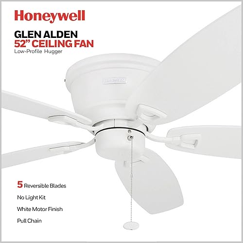 Miniatura 2 de Honeywell Glen Alden Ventilador de techo de 52 pulgadas montaje Huggerempotrado perfil bajo cinco cuchillas reversibles blancasarce blanco