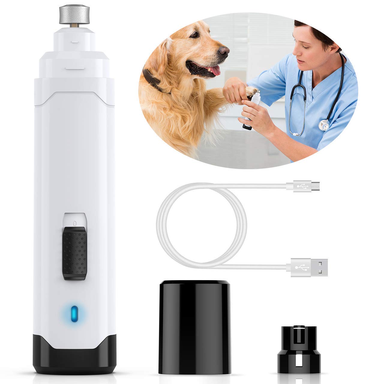 WYJW Amoladoras de uñas para Perros, cortaúñas Profesionales para Mascotas, Recortadora de uñas eléctrica Ultra silenciosa Recargable para Lima de uñas para Perros