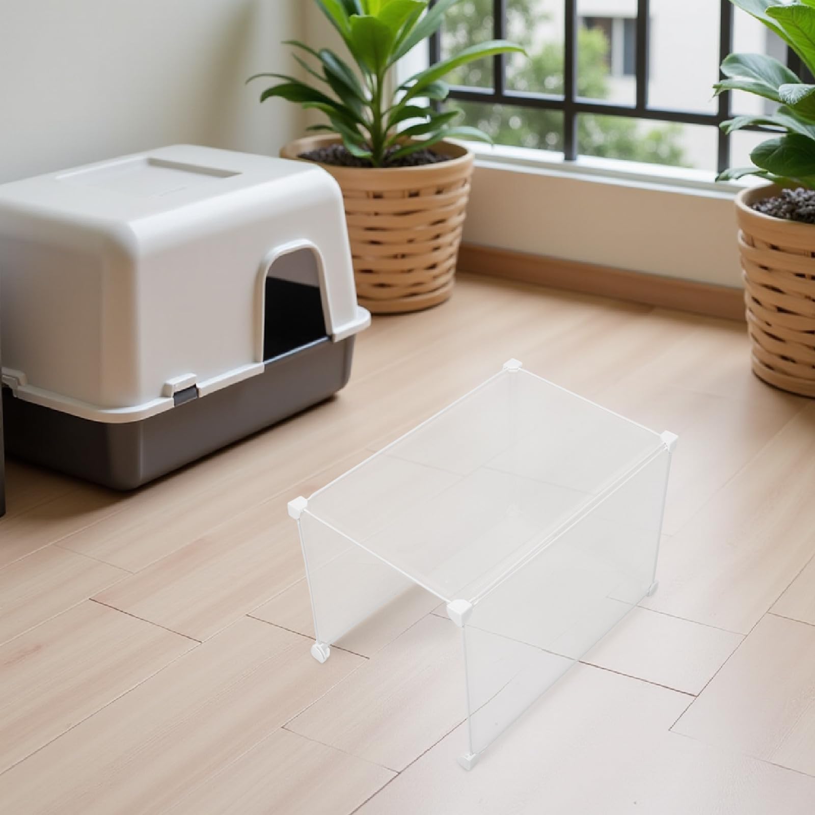 Katzenklo Spritzschutz aus Pvc mit Dreiseitigem Design und Transparentem Deckel für Kleine Tiere und Katzen Klarer Sichtschutz und Effektiver Schutz gegen Verschmutzungen