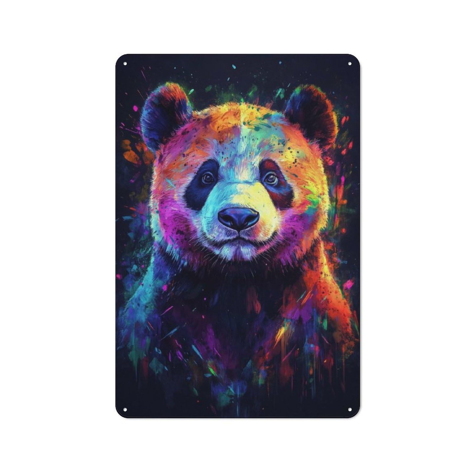 Junmoney Colorful Panda Portrait Rustic Tin Sign 30X20cm For Pub Or Café, For Collectors Building A Themed Wall Display