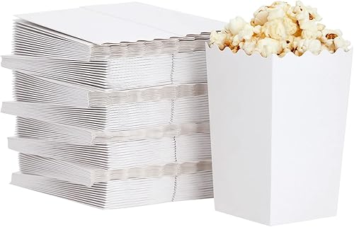 Miniatura 8 de Paquete de 100 cajas blancas de palomitas de maíz para fiestas, recipientes de papel a granel para decoraciones nocturnas de películas (3.3 x 5.5 x