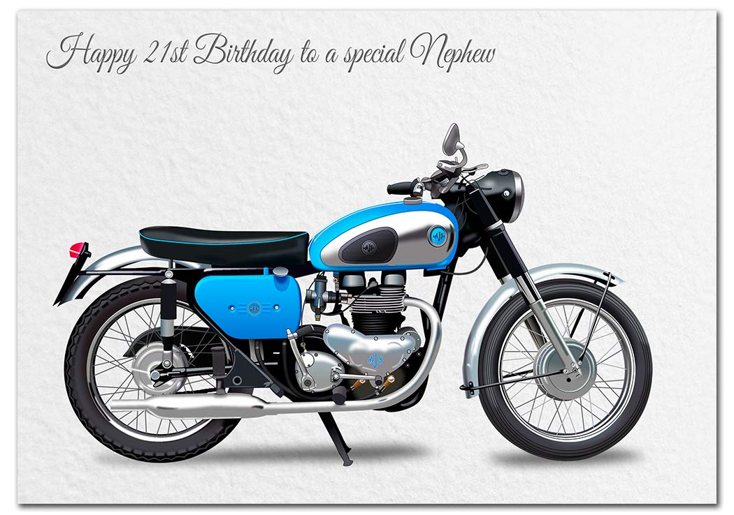 Extra Large Nephew 21st Birthday Card - XL Big thick A4 size - Cool AJS Motorbike Motorcycle Biker Art - Special Age Year Traditional Greeting - Huge Happy Wishes Him Men Male - UK Eco-Friendly