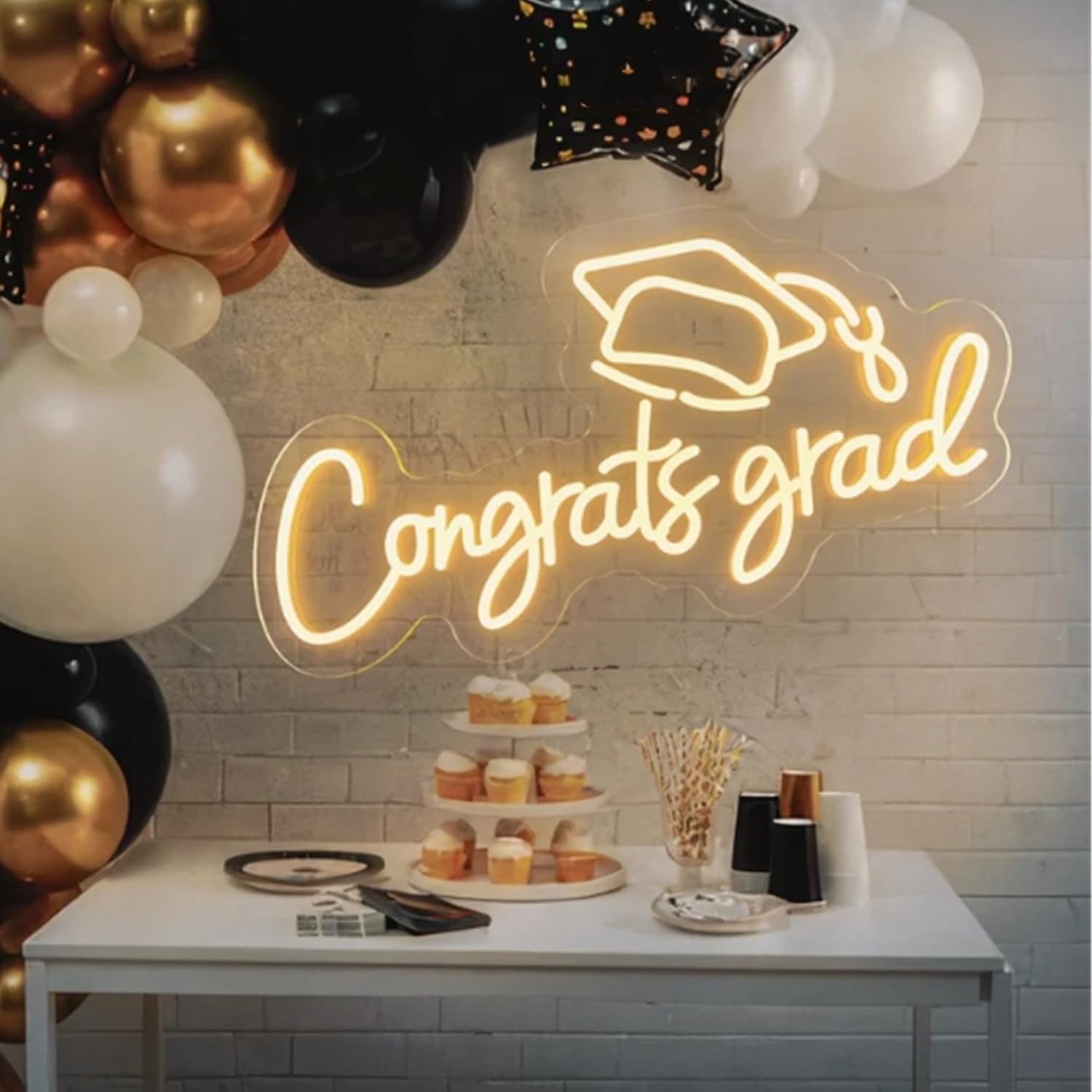 LED Acrylic Congrats Grad Neon Sign Dimmable Congrats Grad Banner Graduation Decorations Class of 2026 for Party Room Dorm Backdrop Celebration Gifts(Warm White)