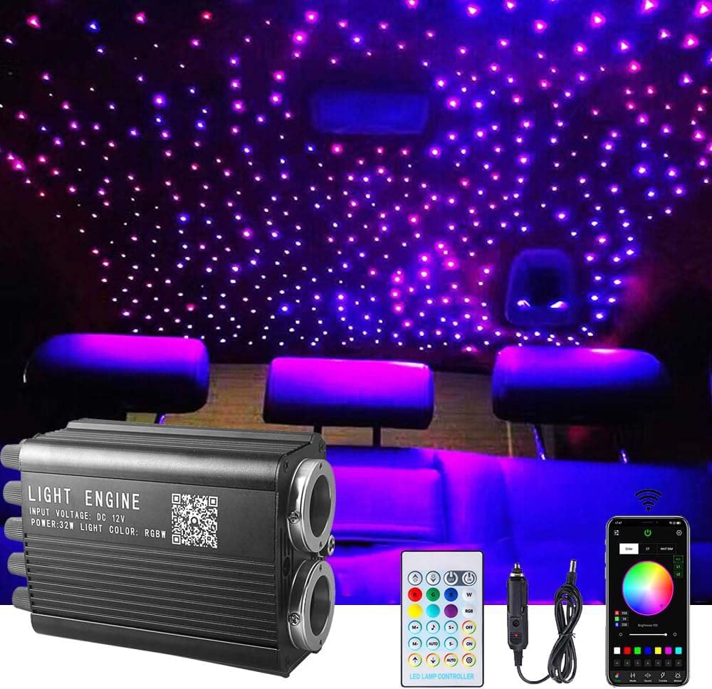 Kit de lumière à fibre optique Twinkle Starlight, 32W, double port moteur, 1000 pièces, 4m de LED, étoile, plafond en fibre optique, kit de lumière avec application/commande à distance par son pour