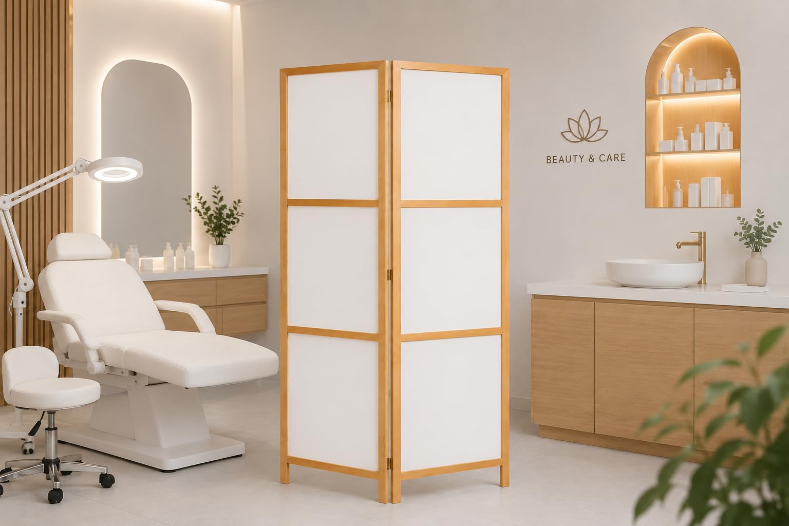 Paravent en bois blanc minimaliste japonais (J000), 2 ailes, 80 x 172 cm, pliable