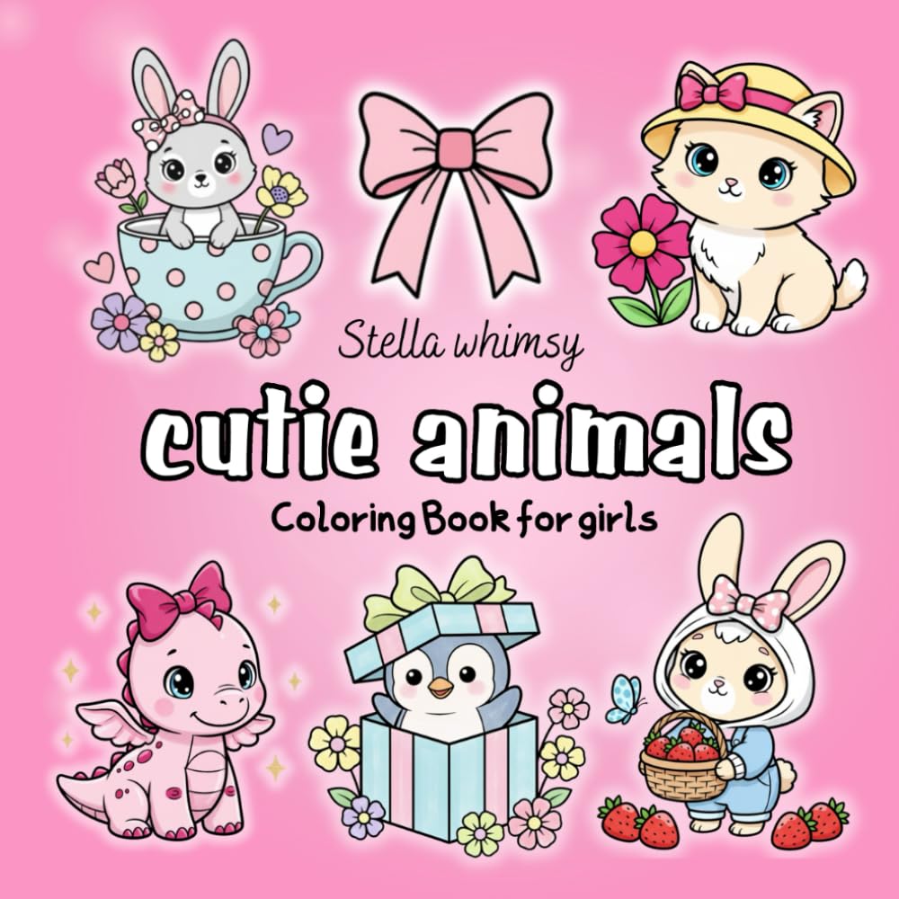 Cutie Animals: Bold & Easy Kawaii Animals Coloring Book for Girls. Simple and Relaxing Pages Featuring Adorable Coquette Pets, Sweet Treats, Bows, Flowers, and More