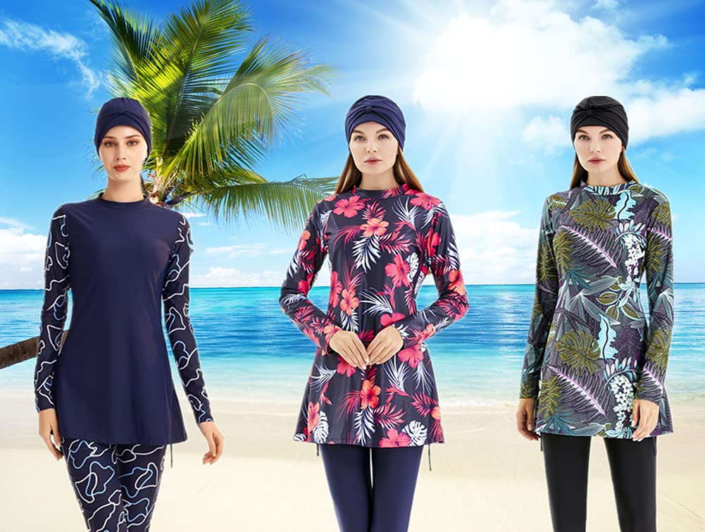 Costumi da Bagno Musulmani per Le Donne Costume Intero Islamico Burkini Modest Costume da Bagno a Maniche Lunghe Sportivo